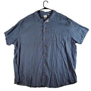 ROWM Mens 3XB Blue White Geometric Print Short Sleeve Button Down‎ Shirt Hemp